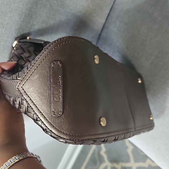 Cole Haan Woven Leather Handbag  Bronze Metallic with Lobster Claw Closure - Picture 9 of 9